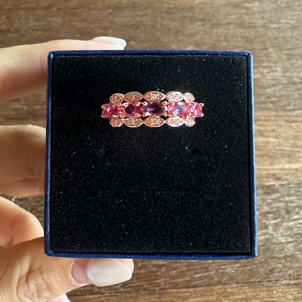 Crystal Garnet Rose Gold Adjustable Ring Dainty Red Gem Gift Trendy